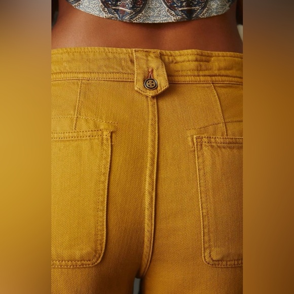 Anthropologie Pilcro | Twill Mustard Column Flared Wide Leg Ankle Pant Sz26 - Picture 4 of 10